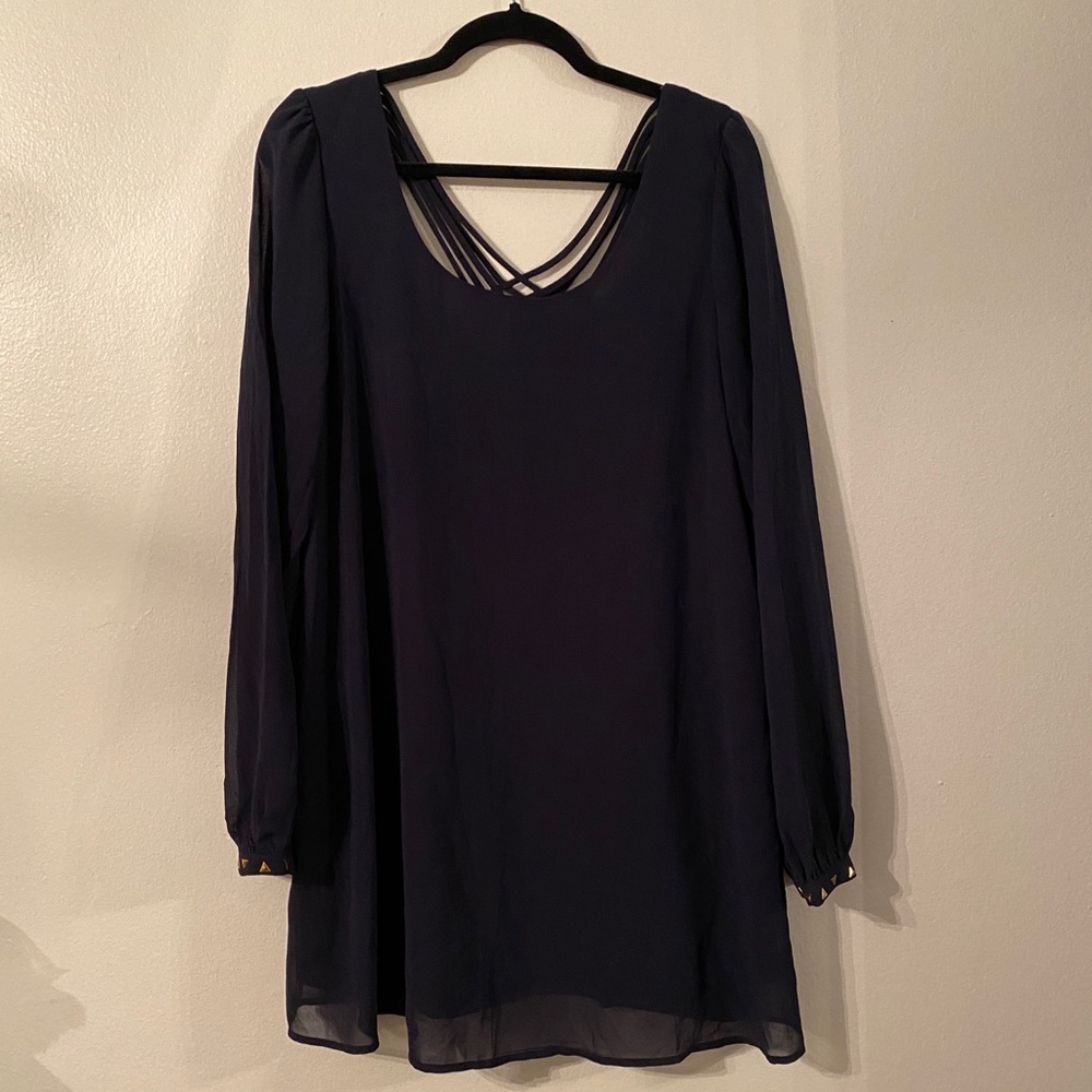 navy blue long sleeve formal dress